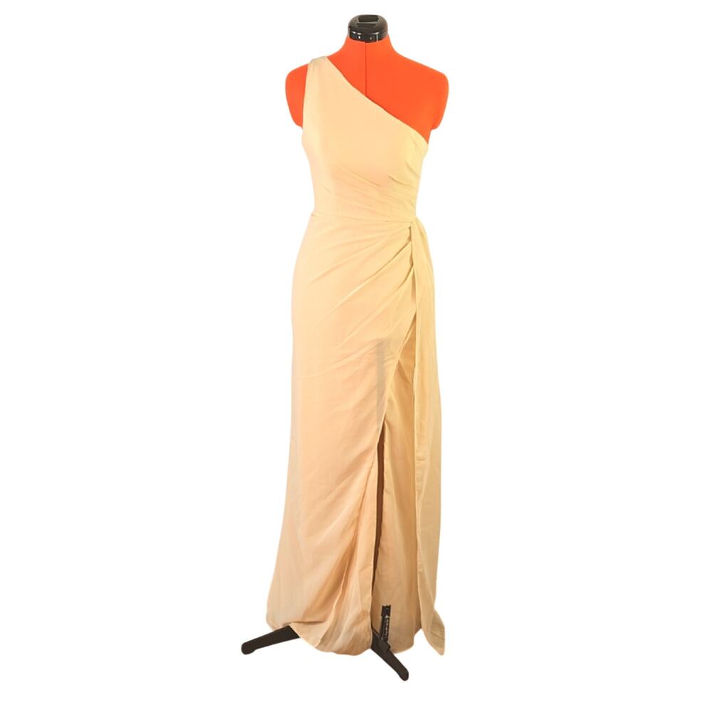 Beige women's one-shoulder corset back gown size 7